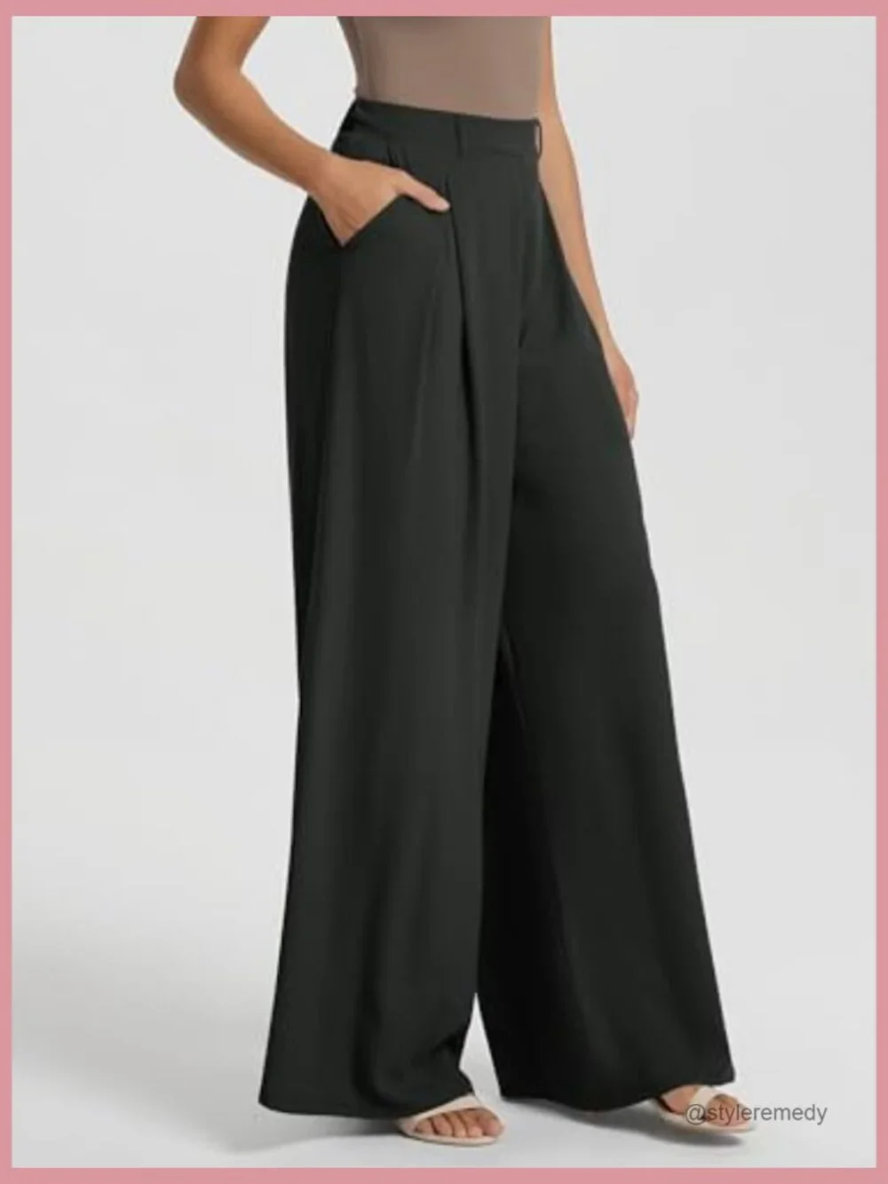 Chiffon Pleated Wide Leg Pants Lightweight High Waist with Pockets